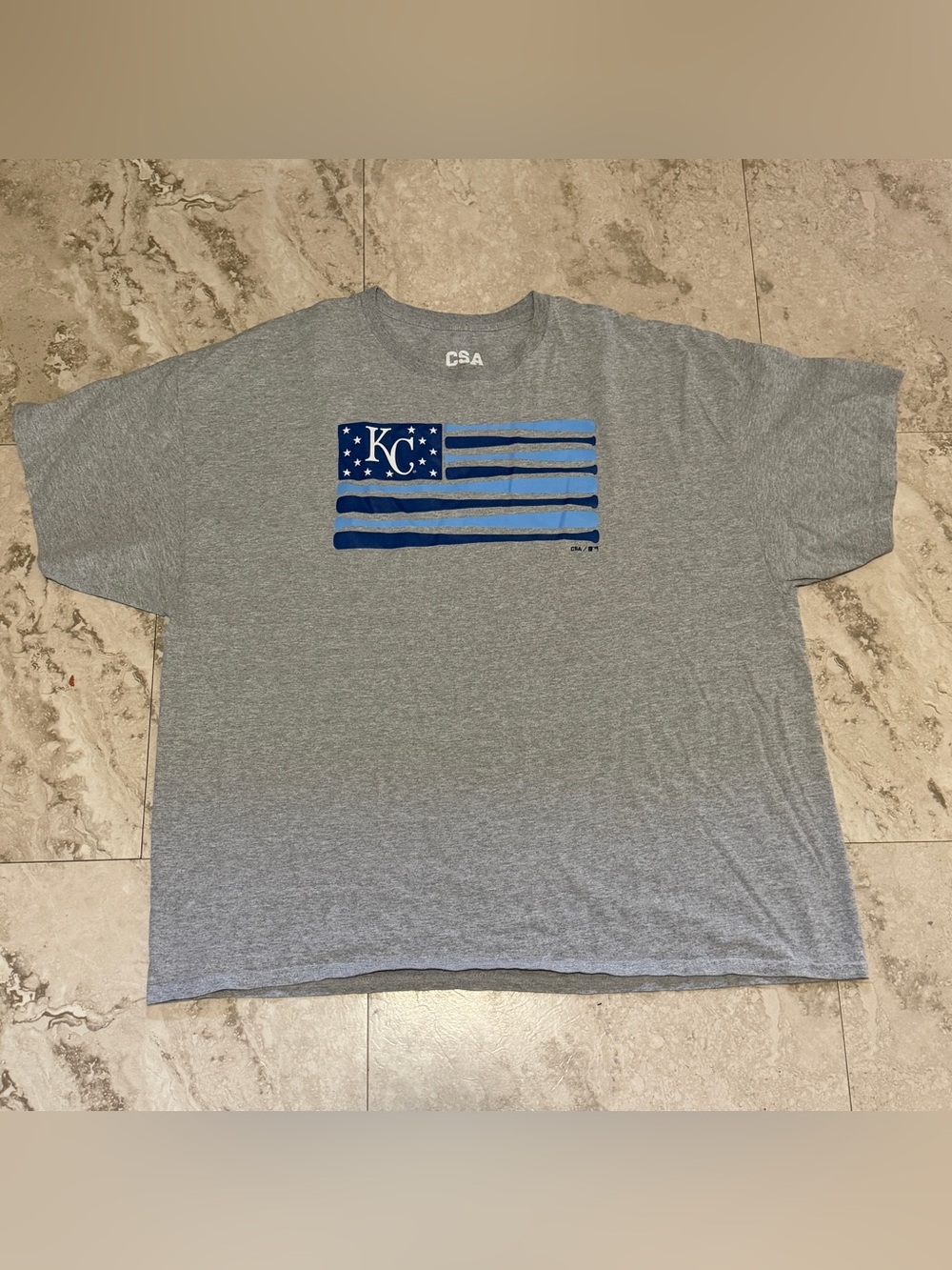 CSA Kansas City Royals Men’s 3XL T-Shirt Baseball Bat Flag Gray Blue Graphic USA